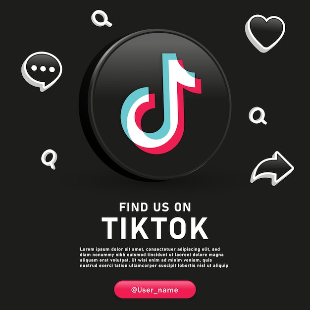 Síganos en el logotipo 3d de tiktok con iconos de notificación de fondo de redes sociales como icono de comentarios compartidos