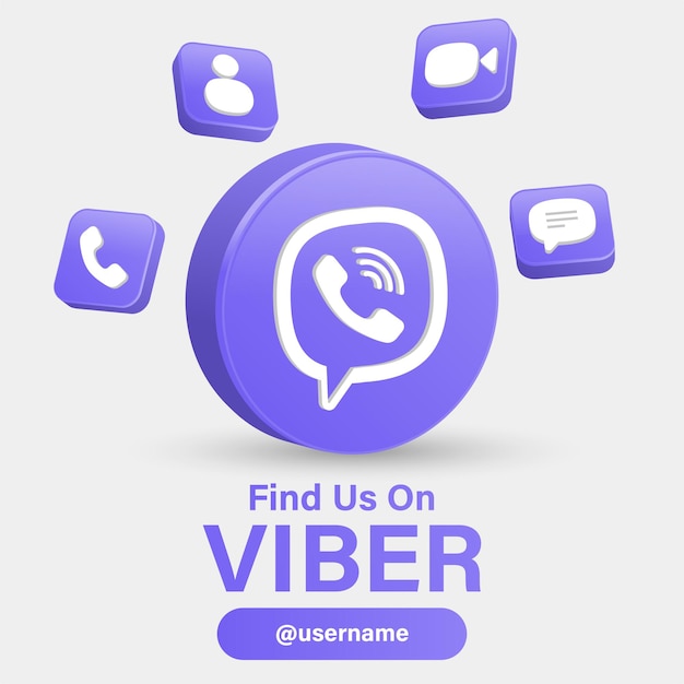 Síganos en los logotipos de las redes sociales viber con el logotipo 3d en un marco moderno con iconos de notificación