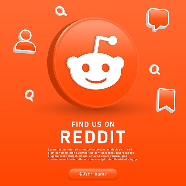 Síganos en reddit 3d logo redes sociales fondo iconos de notificación seguidores comentario guardar icono