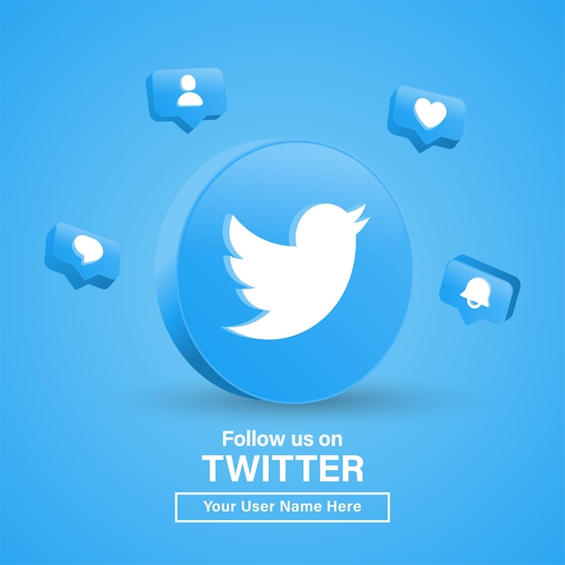 Síganos en twitter con el logotipo 3d en un círculo moderno para logotipos de iconos de redes sociales o únase a nosotros banner