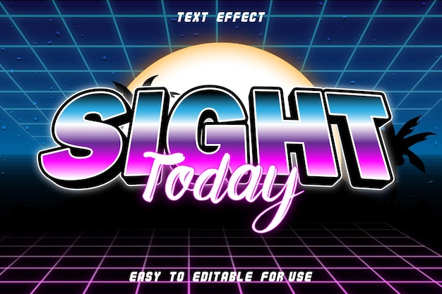 Vector sight today efecto de texto editable en relieve estilo retro