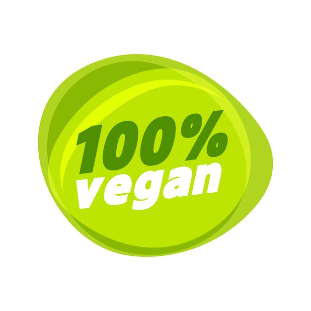 Vector signo 100% vegano. etiqueta verde de elemento de producto vegano.
