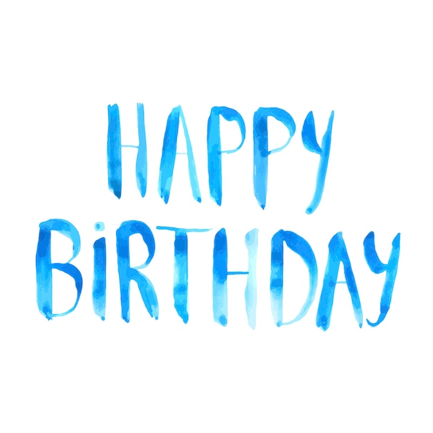 Signo de acuarela azul FELIZ CUMPLEAÑOS Letras de escritura a mano turquesa para tarjeta de cumpleaños