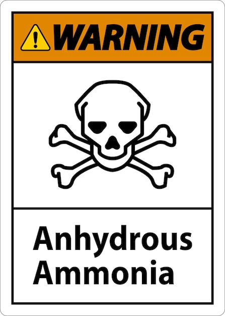 Signo de advertencia de amoníaco anhidro en fondo blanco