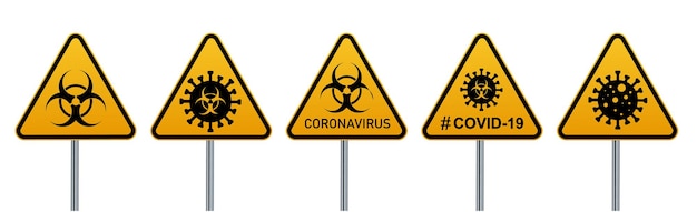 Signo de advertencia de coronavirus en un triángulo e ilustración vectorial de cinta de advertencia Coronavirus en Europa brote de virus chino Epidemia global de COVID-2019