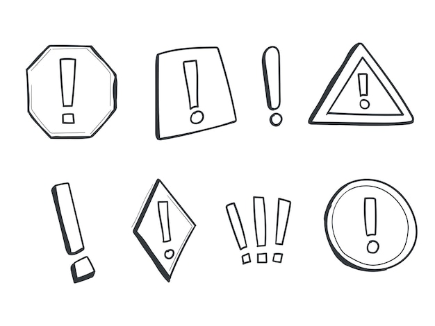 Signo de advertencia dibujado a mano vector de advertencia con punto de exclamación