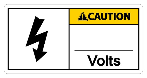 Signo de advertencia del símbolo de voltios en fondo blanco