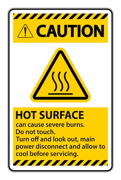Signo de advertencia de superficie caliente sobre fondo blanco