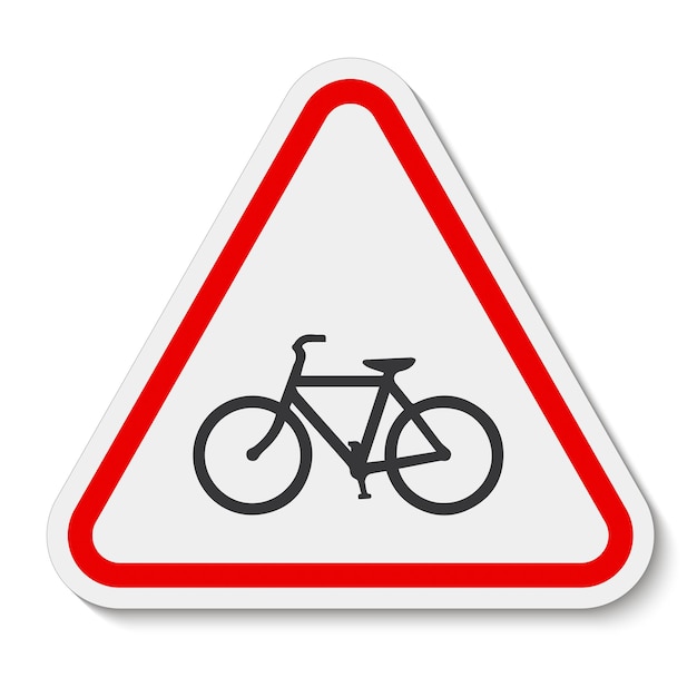 Signo de advertencia de tráfico de bicicletas aislado en fondo blanco Ilustración vectorial