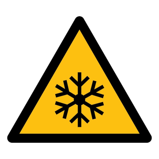 Signo de advertencia triangular con símbolo de copo de nieve aislado en fondo blanco Ilustración vectorial EPS10