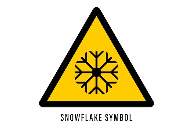Signo de advertencia triangular con símbolo de copo de nieve aislado sobre fondo blanco