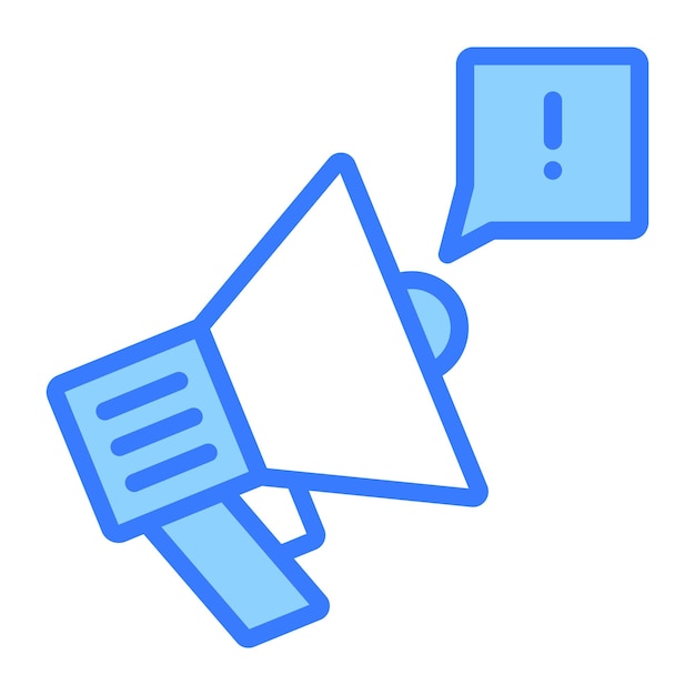 Signo de alerta dentro de la burbuja de chat con megáfono que representa el vector de concepto de alerta de marketing