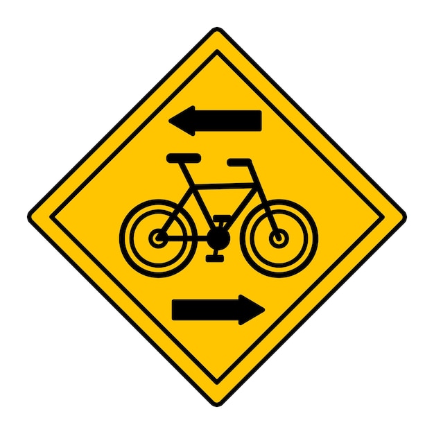 Signo amarillo de cruce de carril para bicicletas en contra del flujo