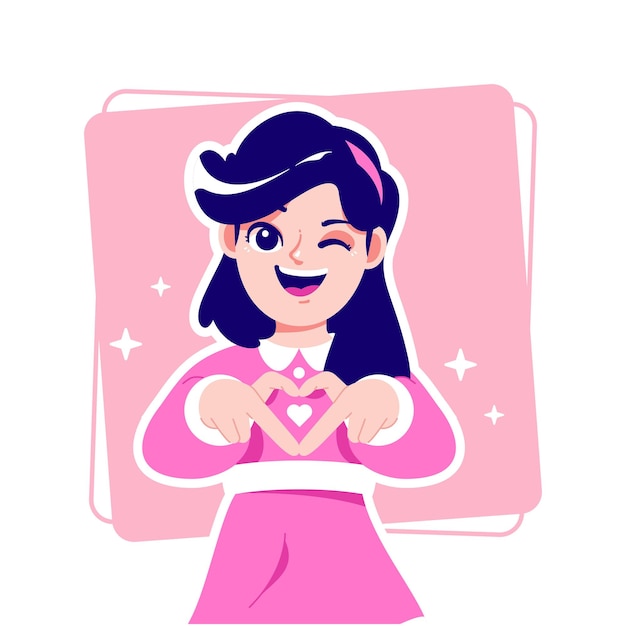 Vector signo de amor gesto dulce niña personaje de avatar de dibujos animados