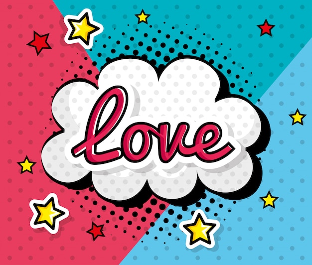 Signo de amor en el icono de estilo pop art cloud