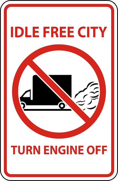Signo de apagado del motor de la ciudad libre de ralentí en fondo blanco