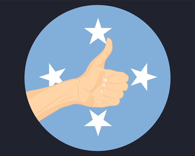 Signo de aprobación a mano con bandera de micronesia pulgar hacia arriba aprobación o concepto de voto