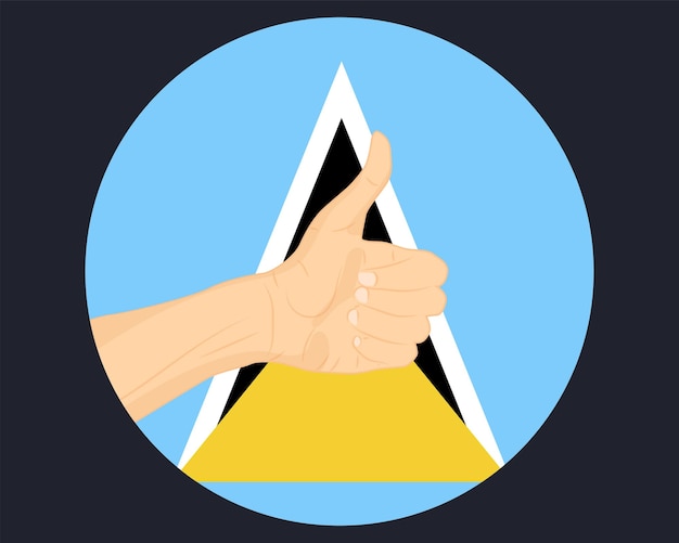 Signo de aprobación a mano con bandera de Santa Lucía pulgar hacia arriba aprobación o concepto de voto