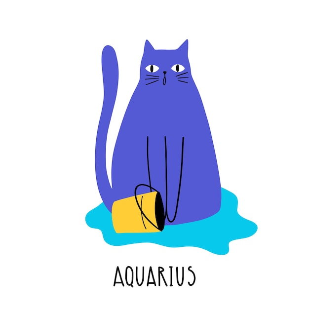 Vector el signo de la astrología del zodiaco gato acuario estilo de dibujo de la mano ilustración vectorial símbolos zodiacales