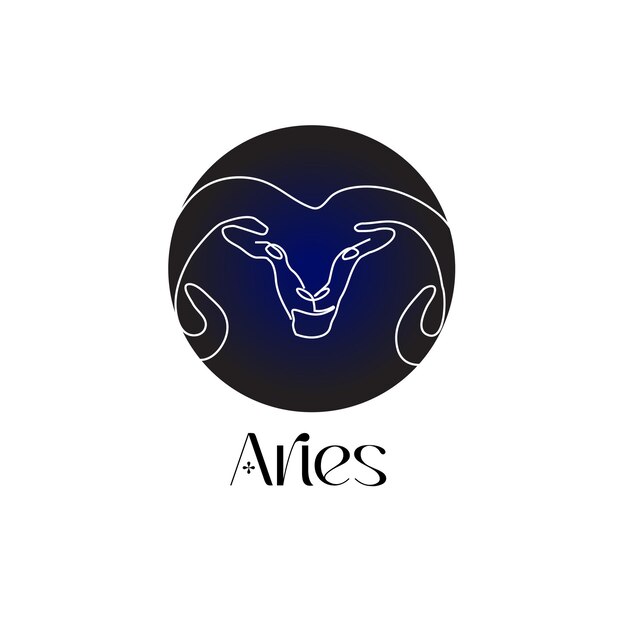 Signo astrológico del zodiaco Aries en estilo de arte lineal en el símbolo de astrología Zodiak azul oscuro