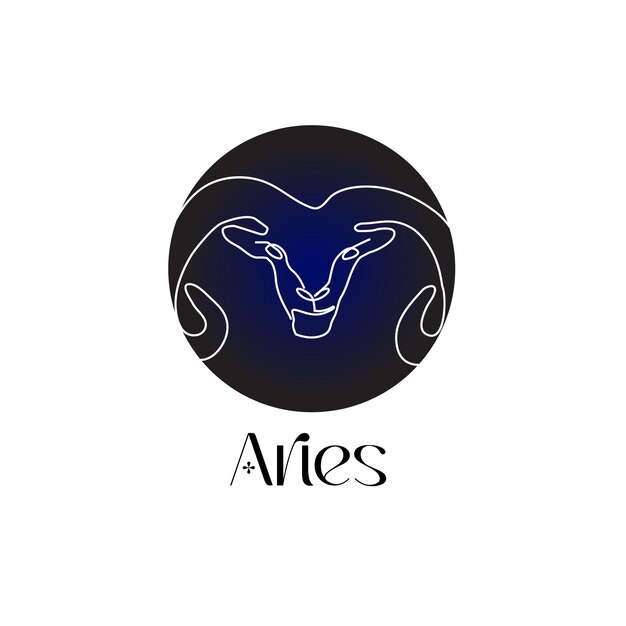 Vector signo astrológico del zodiaco aries en estilo de arte lineal en el símbolo de astrología zodiak azul oscuro