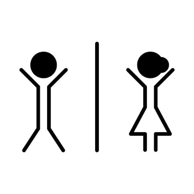 Signo de baño con símbolo de baño de hombre y mujer en una ilustración de pictograma de glifo