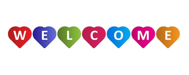 Signo de bienvenida en 3d en forma de corazón colorido de un símbolo
