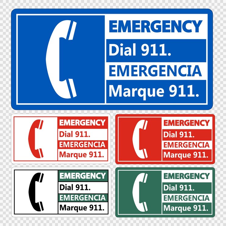 Vector signo bilingüe de llamada de emergencia 911 en fondo transparente