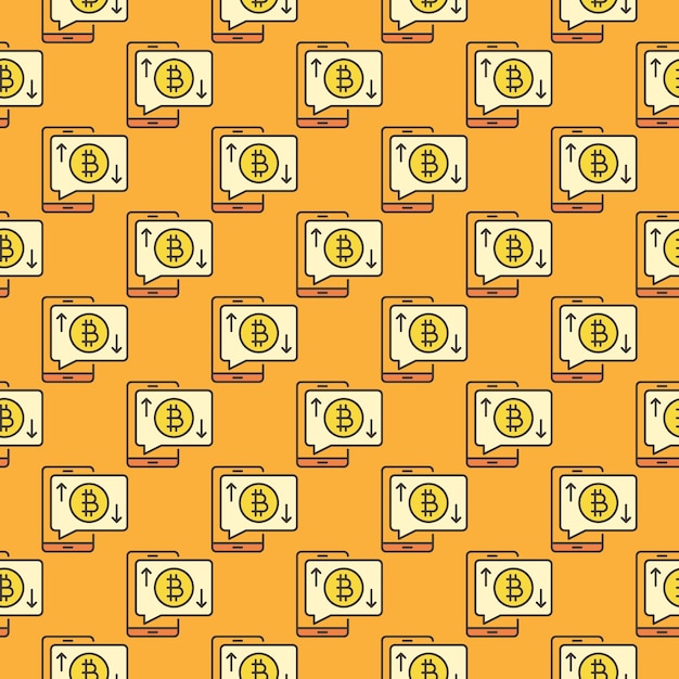Signo de Bitcoin en el vector de la pantalla del teléfono criptográfico patrón sin costuras de color del teléfono inteligente
