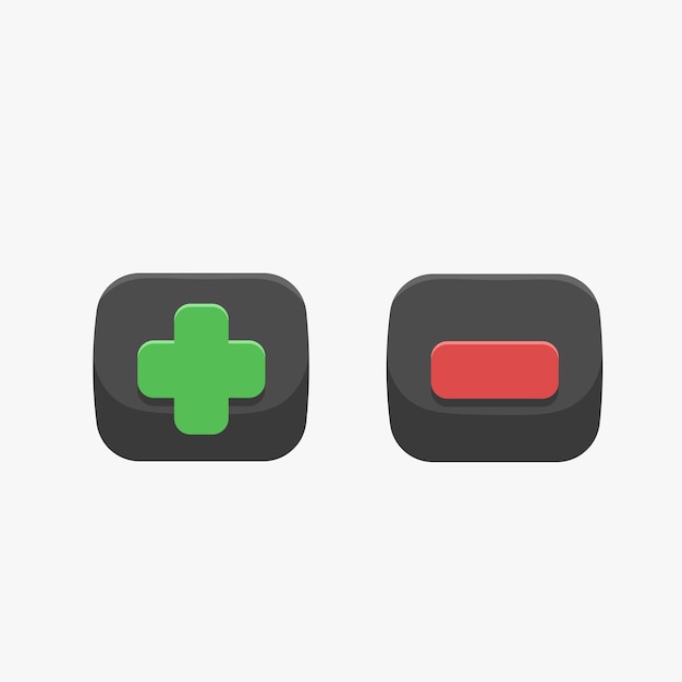 signo de botón más y menos en diseño vectorial plano