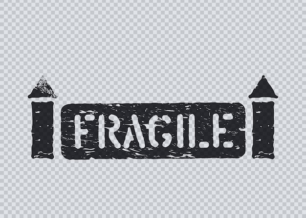 Signo de caja de carga frágil de grunge con flechas sobre fondo transparente para la logística. Significa de esta manera, manipúlelo con cuidado. Ilustración de vector grunge