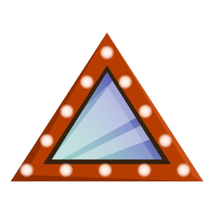 Vector signo de carpa roja triangular con bombillas que bordean el espacio vacío