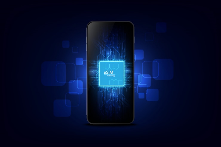 Vector signo de chip de tarjeta esim de teléfono inteligente