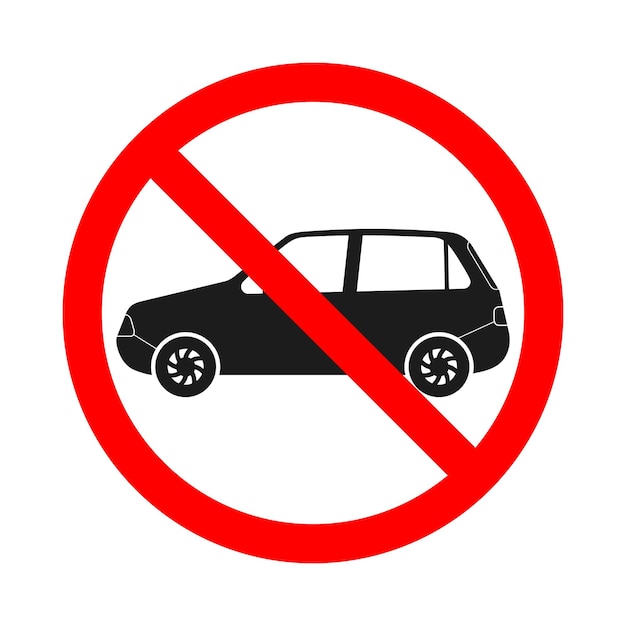 Signo de coche prohibido sobre fondo blanco.