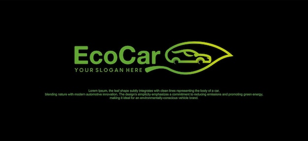 Signo de coche vectorial con icono de hoja verde creativo plantilla de diseño de logotipo de coche ecológico