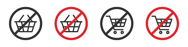 Sin signo de compras Signo prohibido con icono de glifo de carrito de compras icono de prohibición de carrito de compras Ilustración vectorial