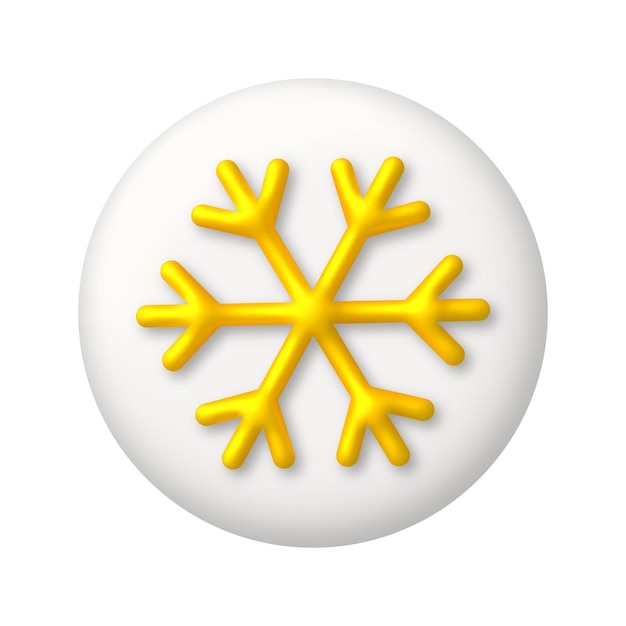 Signo de copo de nieve dorado en el elemento de diseño de vector realista 3d de botón blanco