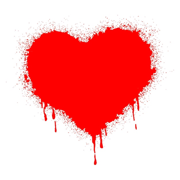 Signo de corazón de graffiti pintado con aerosol en rojo sobre blanco símbolo de goteo de corazón de amor aislado en la ilustración de vector de fondo blanco