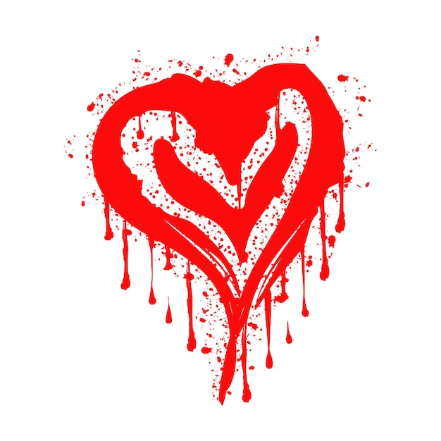 Signo de corazón de graffiti pintado en rojo sobre blanco Símbolo de gota de corazón de amor aislado en una ilustración vectorial de fondo blanco
