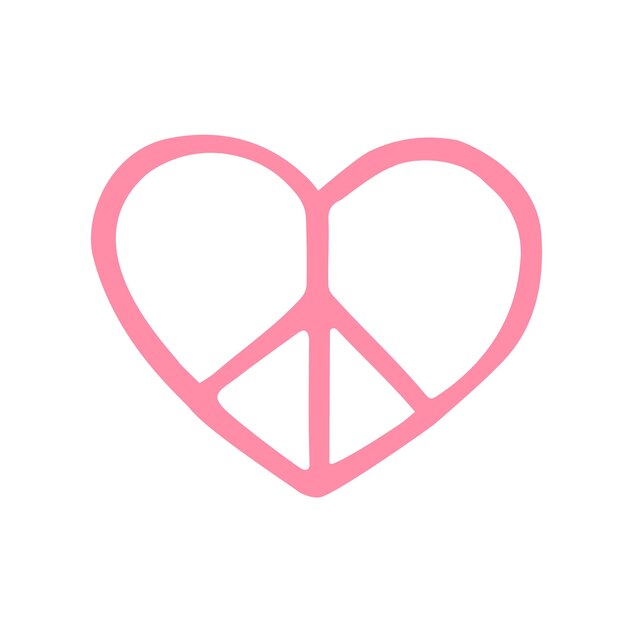 Vector signo de corazón de paz rosado dibujado a mano por vector