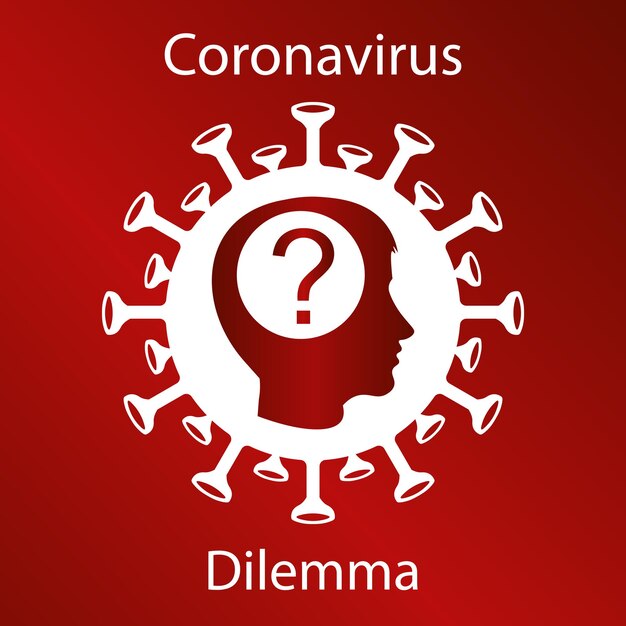 Signo de coronavirus con una silueta de cabeza humana y un signo de interrogación Emblema del elemento de diseño de la gripe asiática