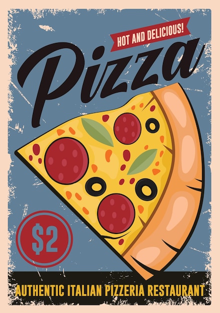 Signo de decoración vintage de pizza Diseño de vector de cartel de comida retro