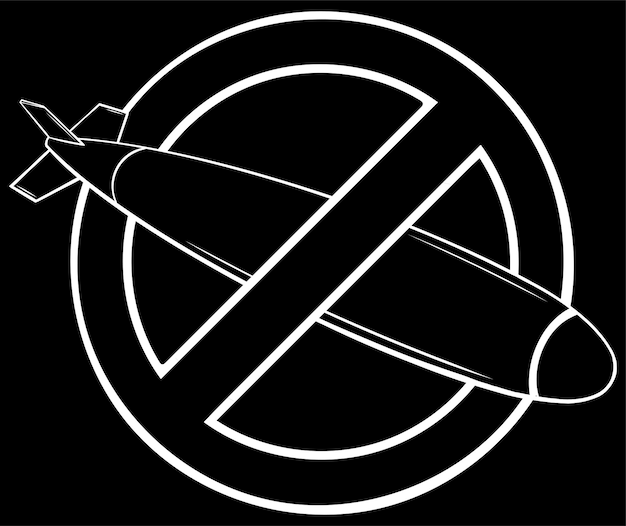 Signo de detención de bombardeos Icono de la bomba atómica en el círculo de prohibición