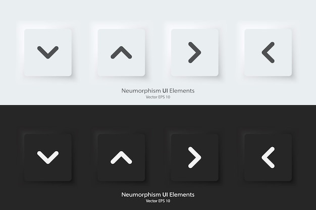 Signo de dirección Un conjunto de botones cuadrados en blanco y negro con símbolos de dirección La flecha hacia arriba hacia abajo a la derecha icono 3D Neumorfismo estilo de diseño para aplicaciones sitios web Interfaz y aplicaciones móviles UI UX