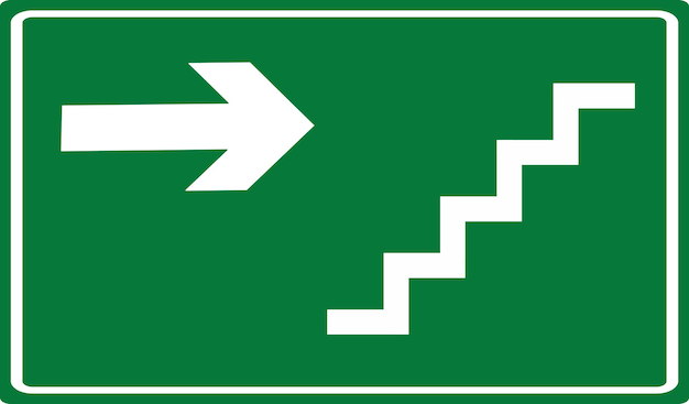 Vector signo de dirección de la escalera icono de indicación de la escaleras en caso de emergencia signo de salida de emergencia escala mecánica signo de indización de escalera mecánica