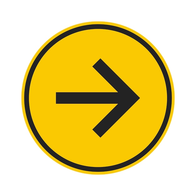 Signo de dirección con flecha amarilla de ciclo aislado signo de tráfico etiqueta de seguridad vial