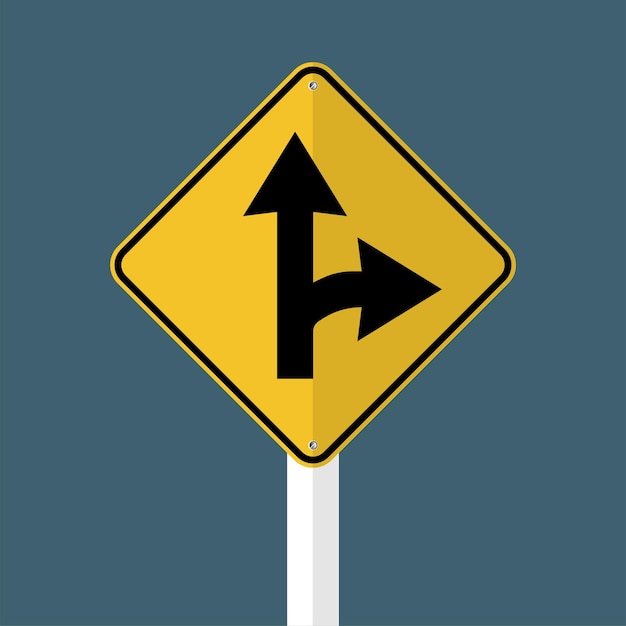Signo de división de giro a la derecha aislado en fondo de cielo gris Ilustración vectorial