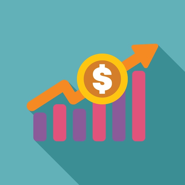 Signo de dólar aumentando con flecha hacia arriba y gráfico de barras