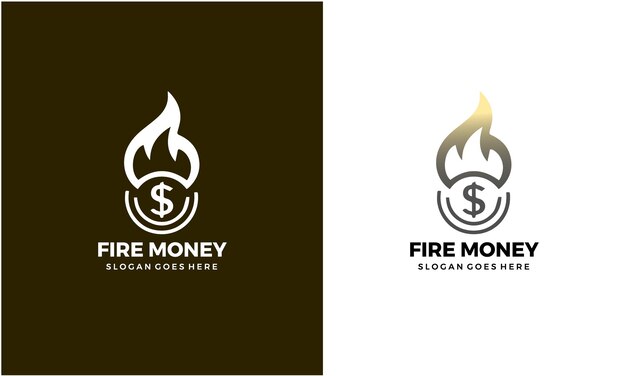 Signo de dólar con diseño de logotipo de icono de fuego plantilla de diseño de logotipio de dólar de fuego