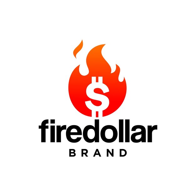 Signo de dólar con diseño de logotipo de icono de fuego quemando dinero con diseño de vector de logotipo de llama